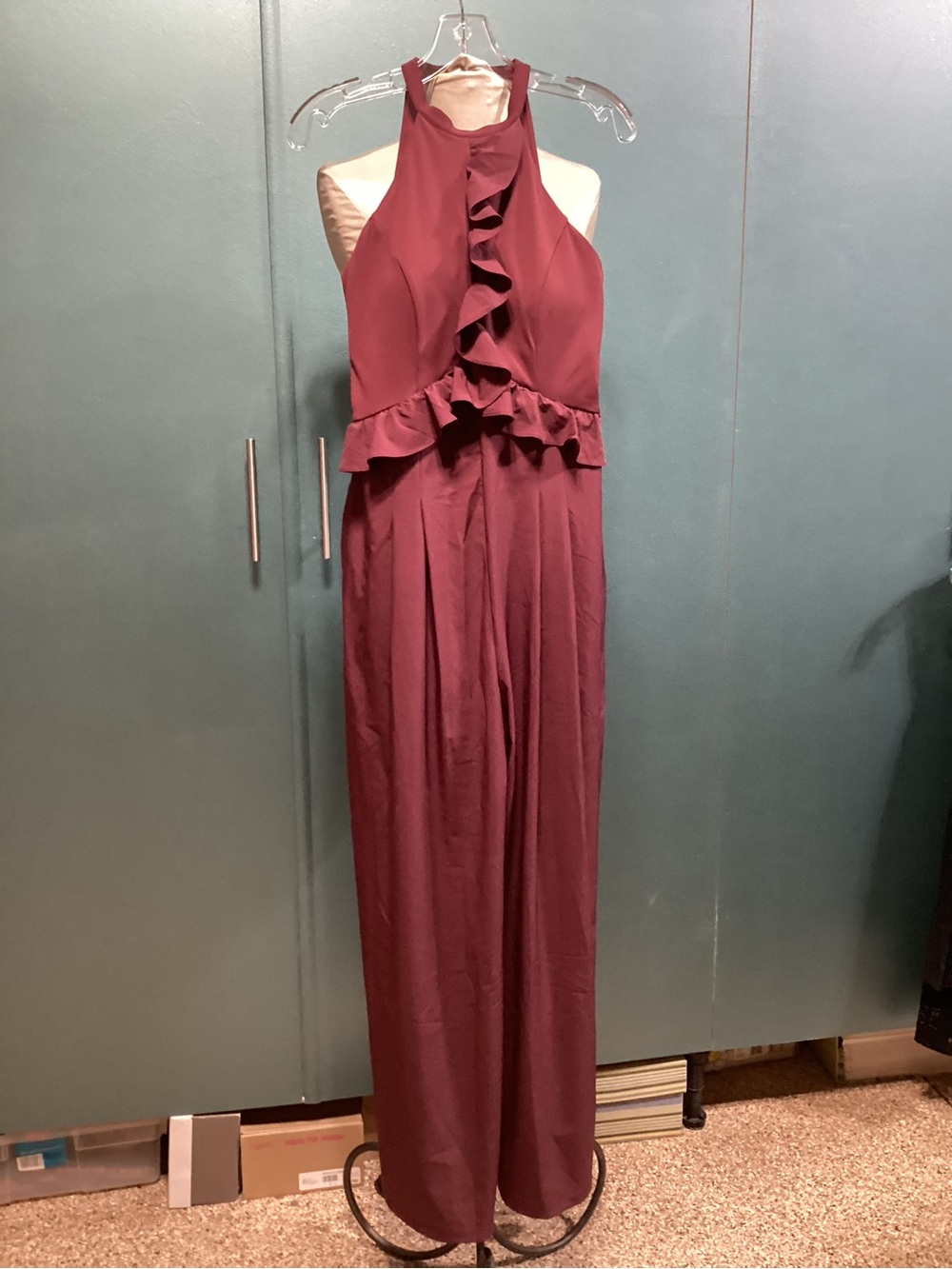 Halara Sleeveless Wide-Leg Jumpsuit in Deep Burgundy with pockets